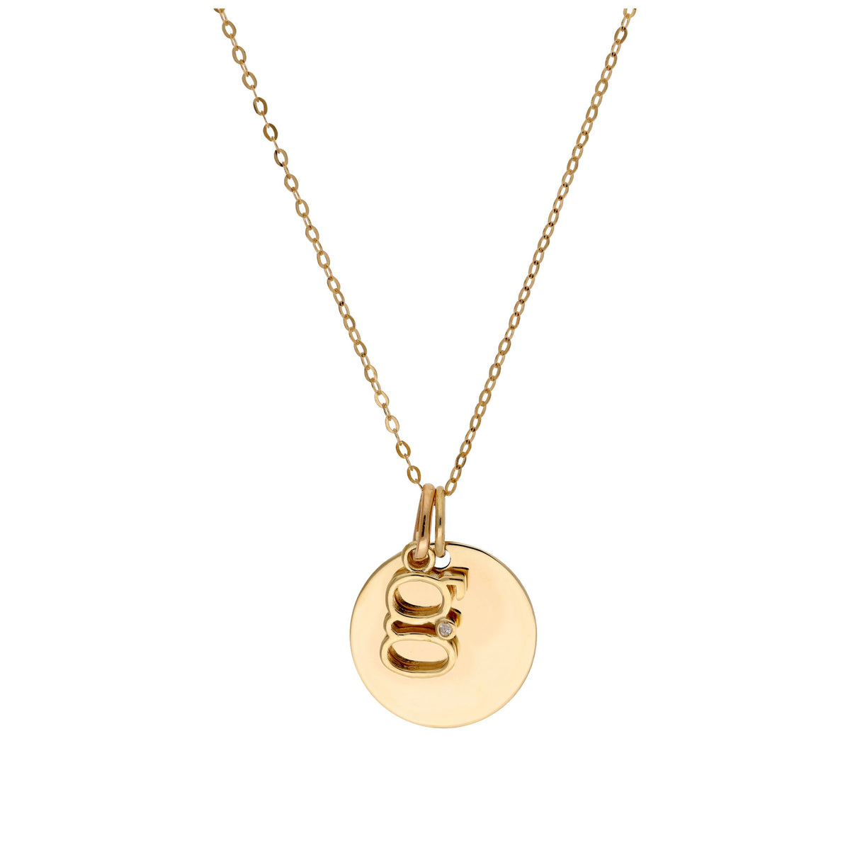 9ct Gold 0.4pts Diamond Letter A - Z & Engravable Round Tag Necklace 16 - 20 Inches