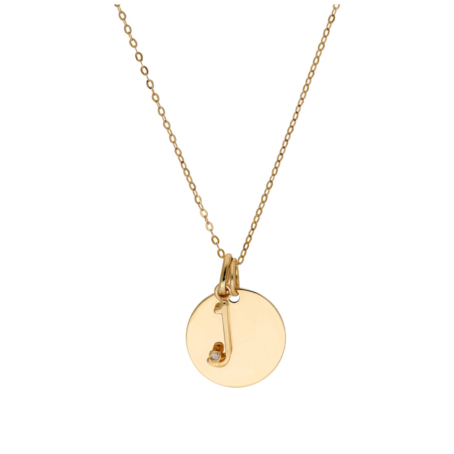 9ct Gold 0.4pts Diamond Letter A - Z & Engravable Round Tag Necklace 16 - 20 Inches