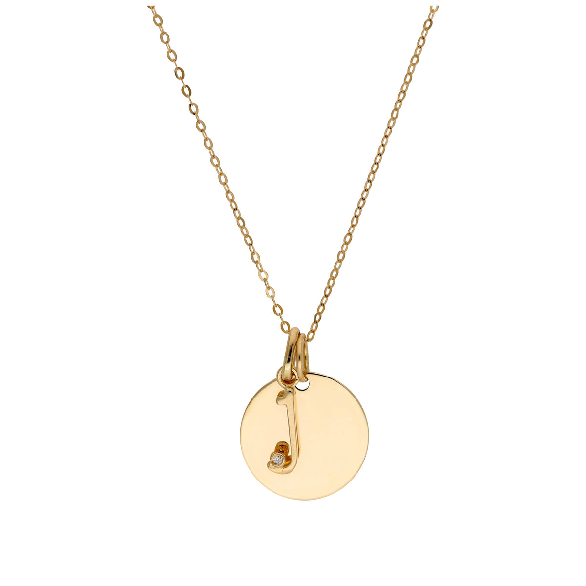9ct Gold 0.4pts Diamond Letter A - Z & Engravable Round Tag Necklace 16 - 20 Inches