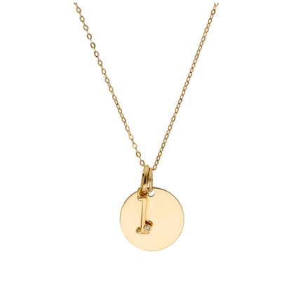 9ct Gold 0.4pts Diamond Letter A - Z & Engravable Round Tag Necklace 16 - 20 Inches