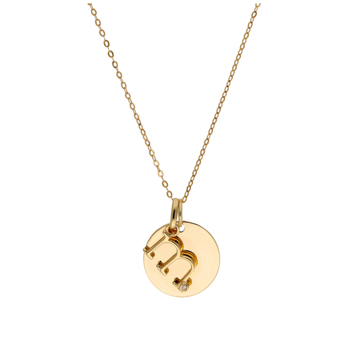 9ct Gold 0.4pts Diamond Letter A - Z & Engravable Round Tag Necklace 16 - 20 Inches
