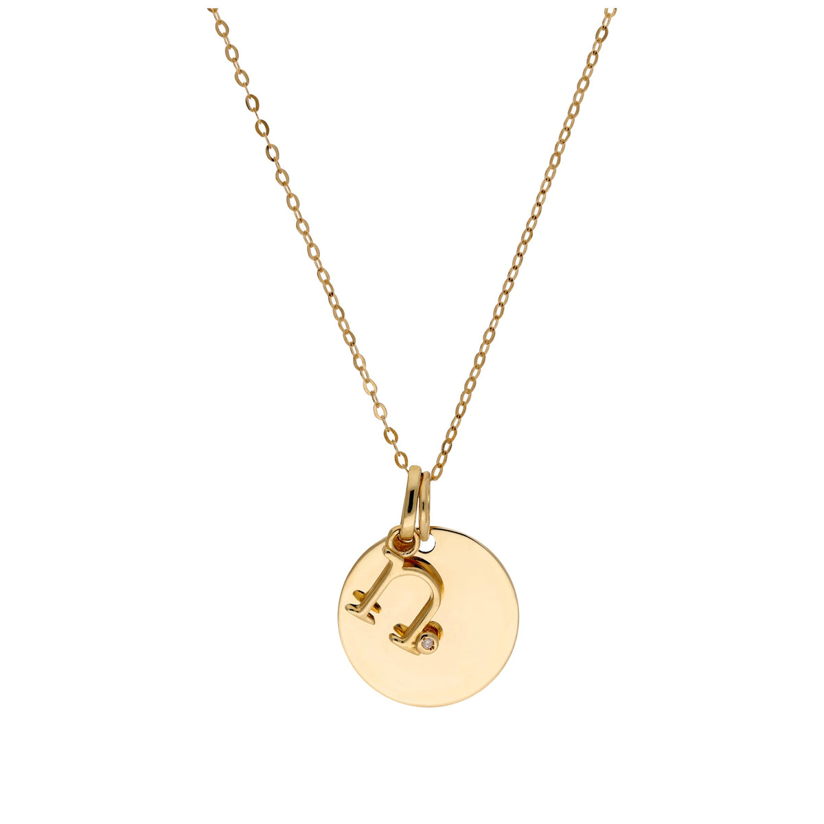 9ct Gold 0.4pts Diamond Letter A - Z & Engravable Round Tag Necklace 16 - 20 Inches