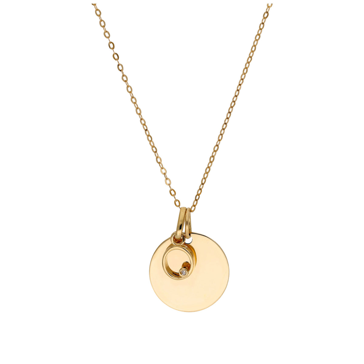 9ct Gold 0.4pts Diamond Letter A - Z & Engravable Round Tag Necklace 16 - 20 Inches