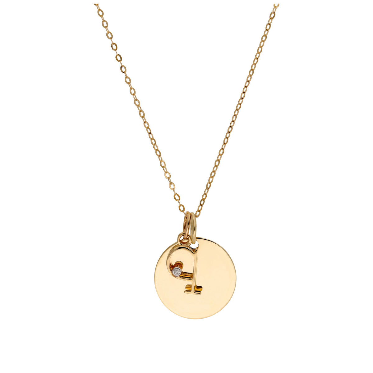 9ct Gold 0.4pts Diamond Letter A - Z & Engravable Round Tag Necklace 16 - 20 Inches