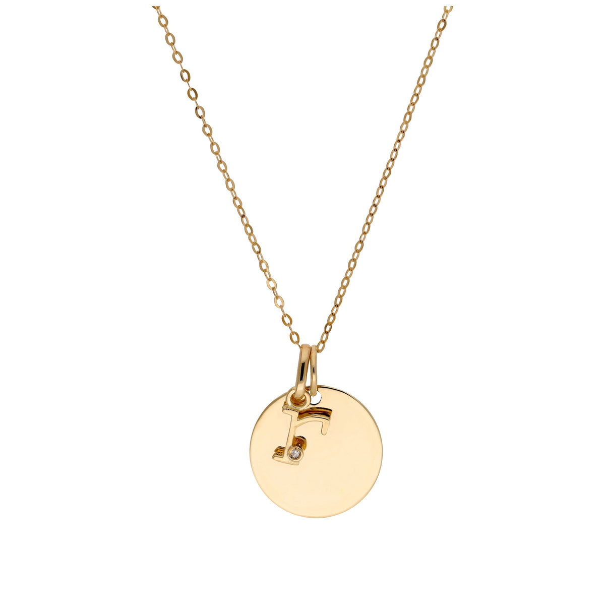 9ct Gold 0.4pts Diamond Letter A - Z & Engravable Round Tag Necklace 16 - 20 Inches