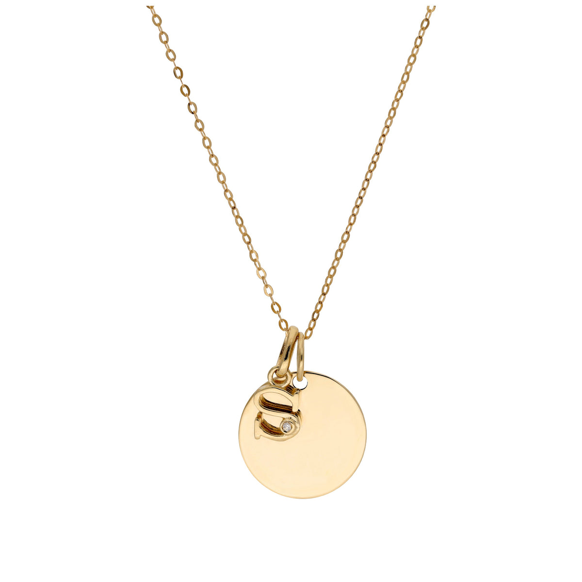 9ct Gold 0.4pts Diamond Letter A - Z & Engravable Round Tag Necklace 16 - 20 Inches