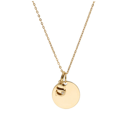 9ct Gold 0.4pts Diamond Letter A - Z & Engravable Round Tag Necklace 16 - 20 Inches