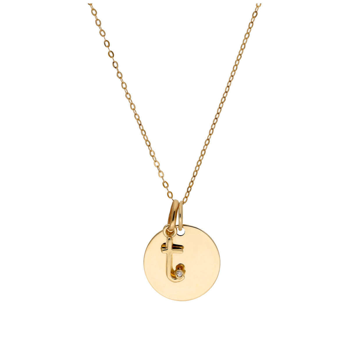9ct Gold 0.4pts Diamond Letter A - Z & Engravable Round Tag Necklace 16 - 20 Inches