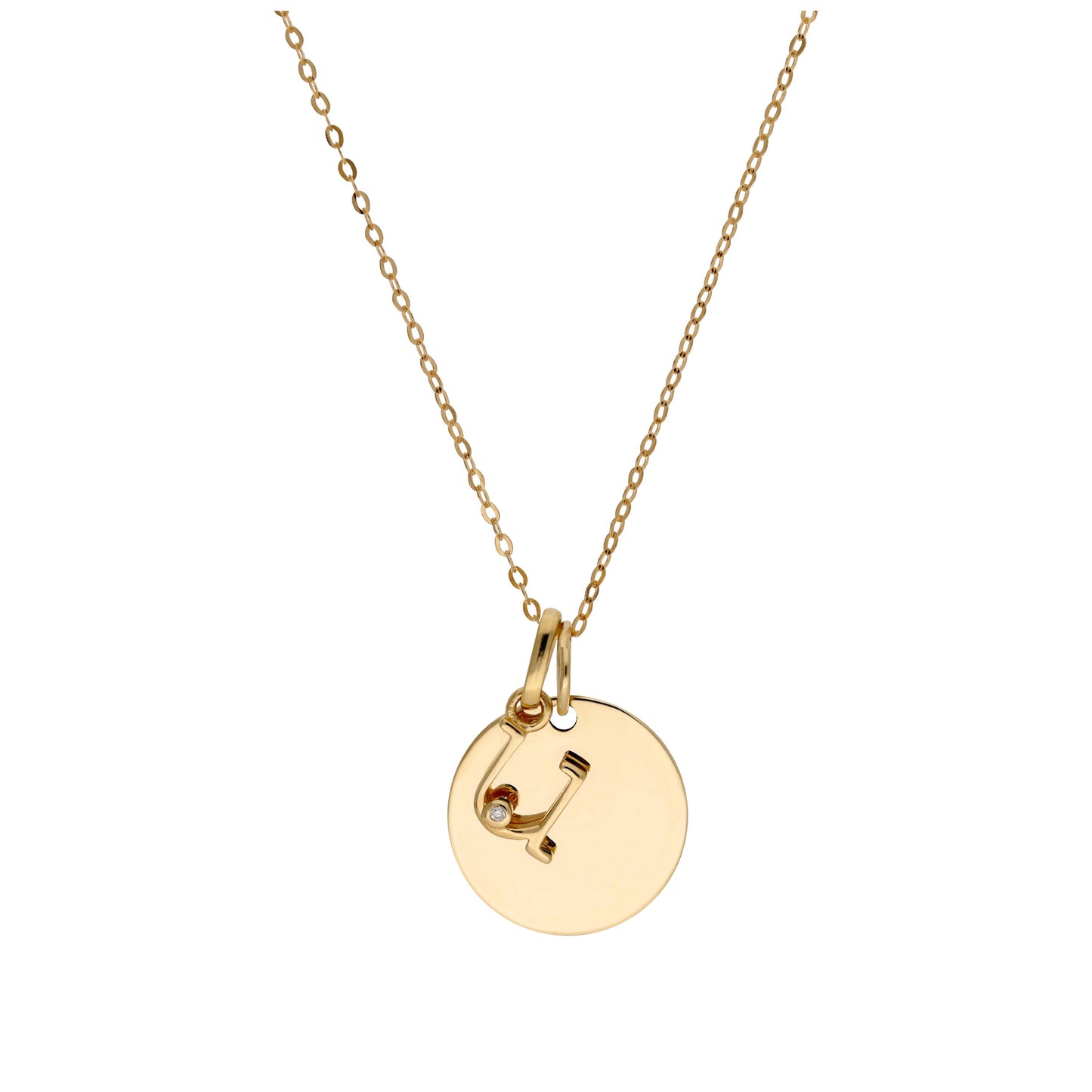 9ct Gold 0.4pts Diamond Letter A - Z & Engravable Round Tag Necklace 16 - 20 Inches