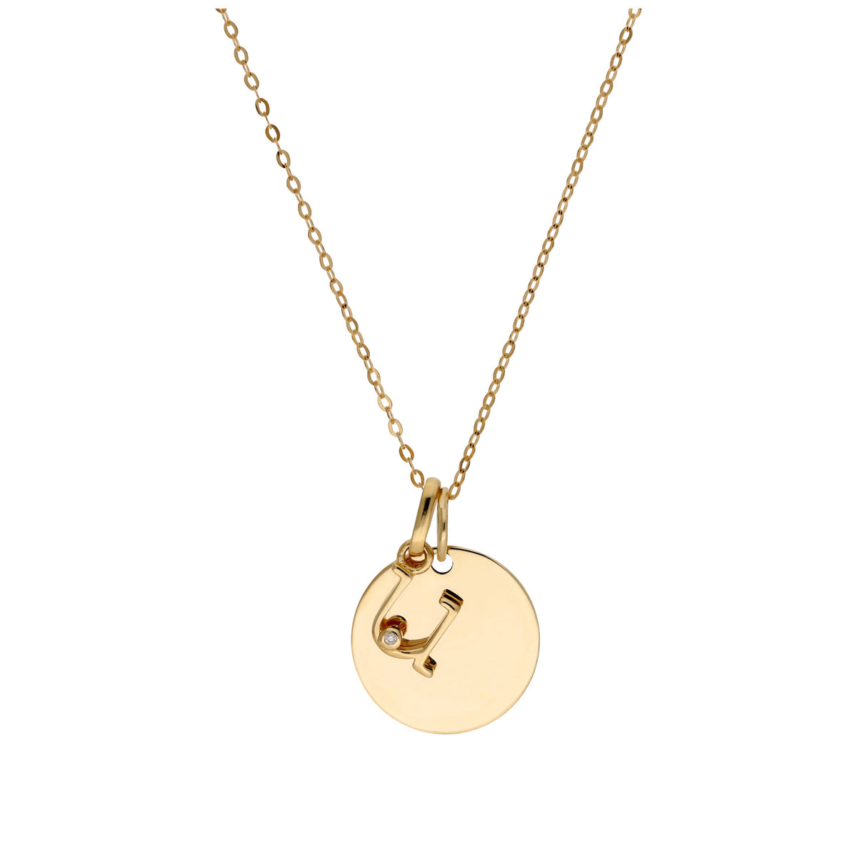 9ct Gold 0.4pts Diamond Letter A - Z & Engravable Round Tag Necklace 16 - 20 Inches