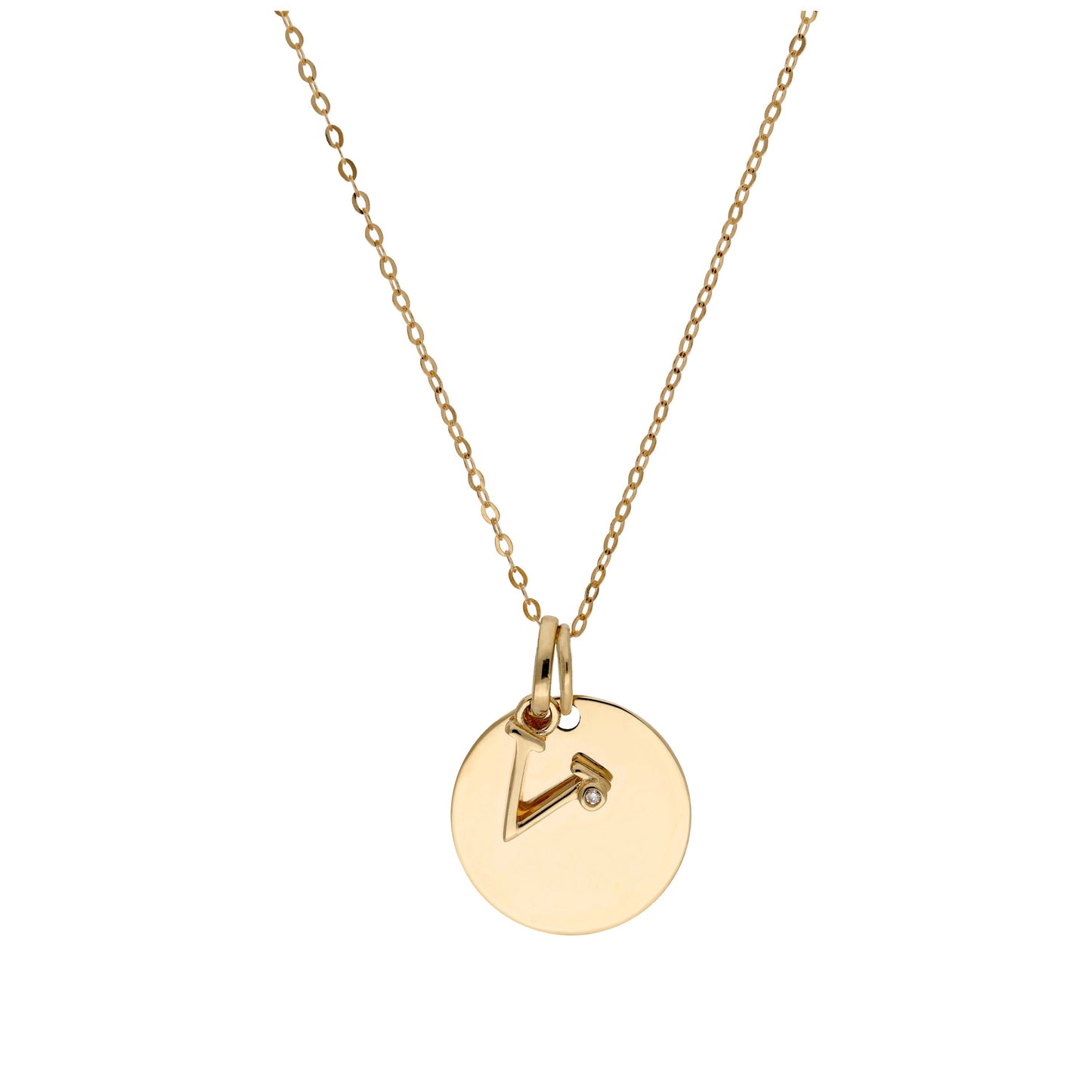 9ct Gold 0.4pts Diamond Letter A - Z & Engravable Round Tag Necklace 16 - 20 Inches