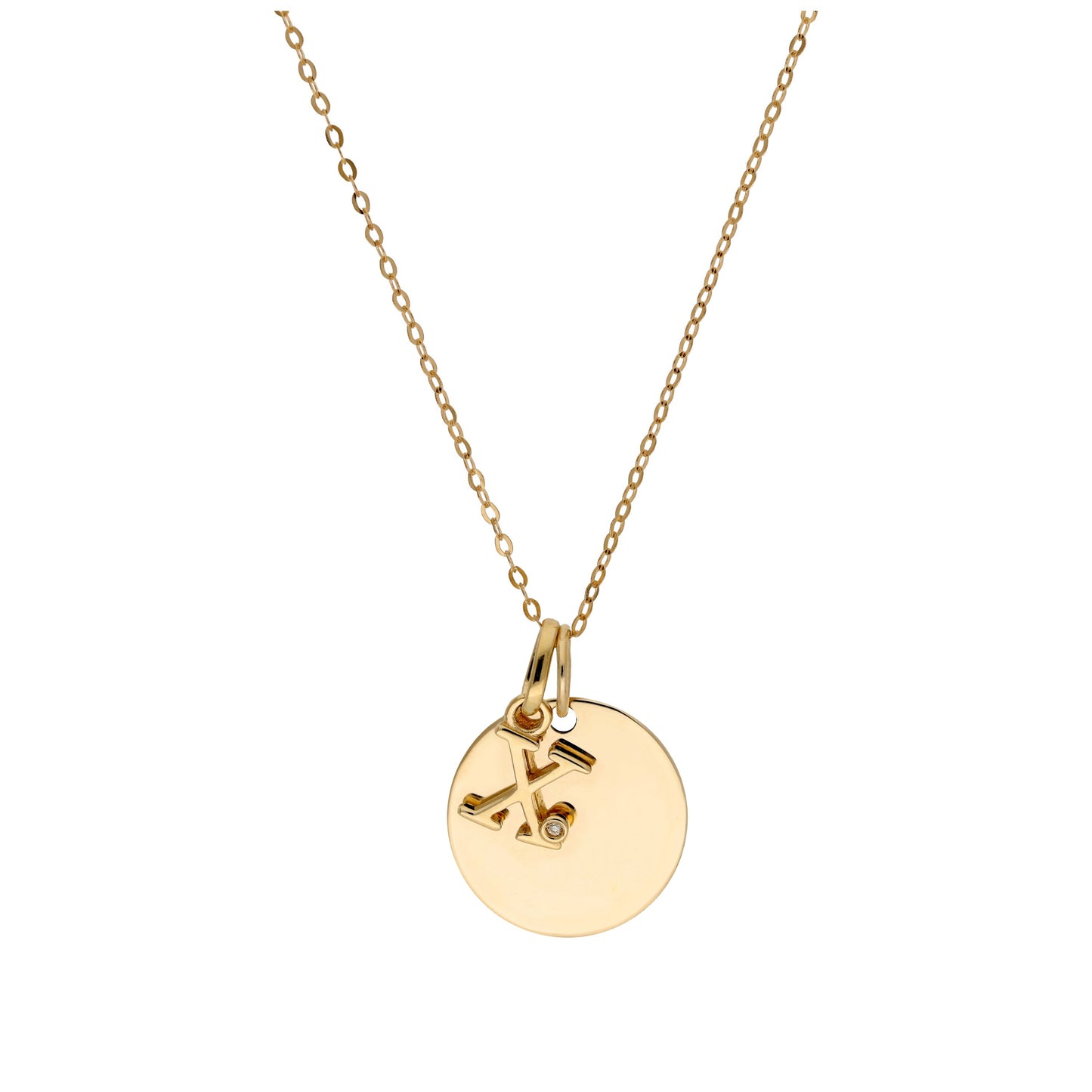 9ct Gold 0.4pts Diamond Letter A - Z & Engravable Round Tag Necklace 16 - 20 Inches