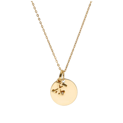 9ct Gold 0.4pts Diamond Letter A - Z & Engravable Round Tag Necklace 16 - 20 Inches