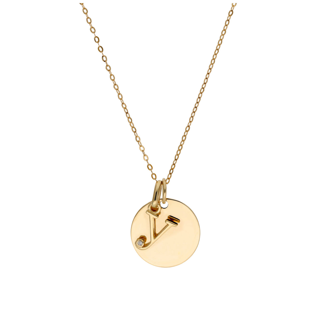 9ct Gold 0.4pts Diamond Letter A - Z & Engravable Round Tag Necklace 16 - 20 Inches