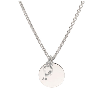 Sterling Silver 0.4pts Diamond Letter A - Z & Engravable Round Tag Necklace 16 - 24 Inches