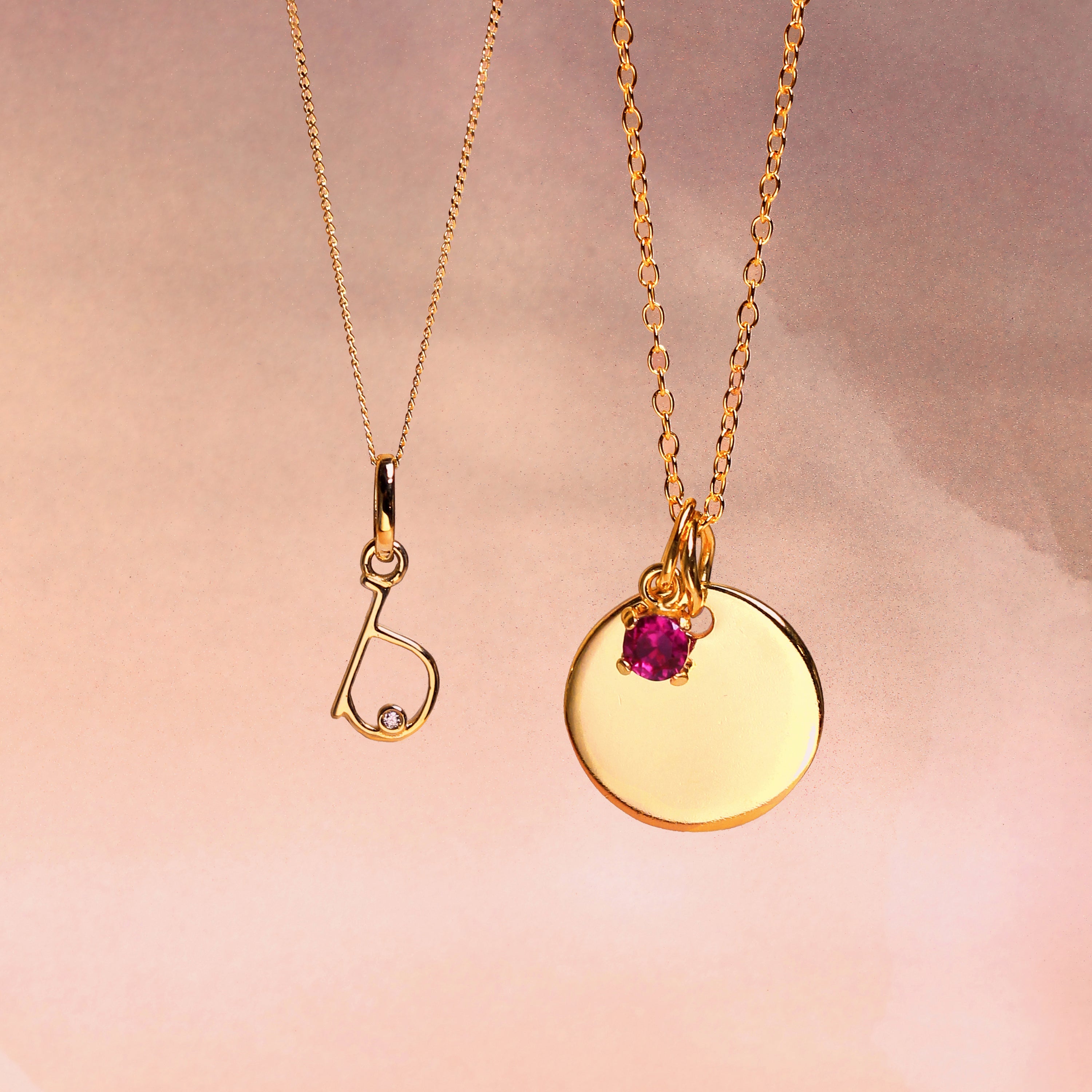Gold Plated Sterling Silver Birthstone CZ & Round Engravable Tag Necklace 16 - 22 Inches