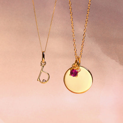 Gold Plated Sterling Silver Birthstone CZ & Round Engravable Tag Necklace 16 - 22 Inches