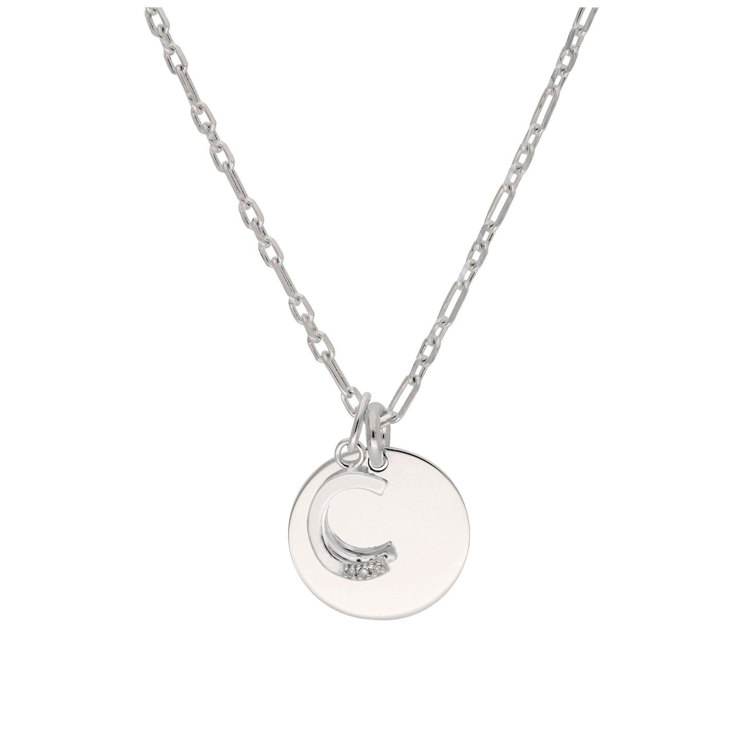 Sterling Silver & Triple 1.2pt Diamond Letter A - Z & Engravable Tag Necklace 16 - 24 Inches