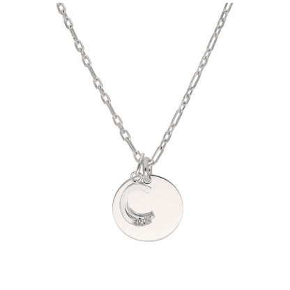 Sterling Silver & Triple 1.2pt Diamond Letter A - Z & Engravable Tag Necklace 16 - 24 Inches