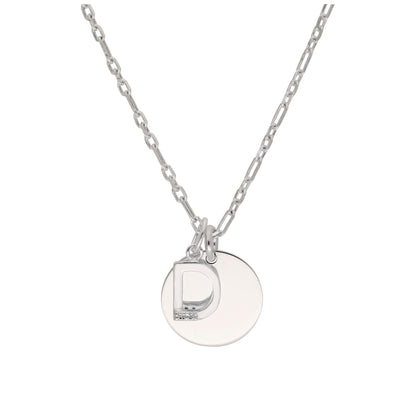Sterling Silver & Triple 1.2pt Diamond Letter A - Z & Engravable Tag Necklace 16 - 24 Inches