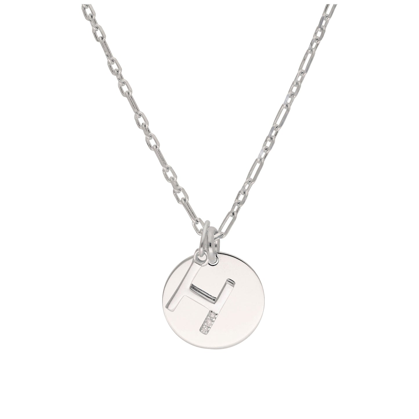 Sterling Silver & Triple 1.2pt Diamond Letter A - Z & Engravable Tag Necklace 16 - 24 Inches