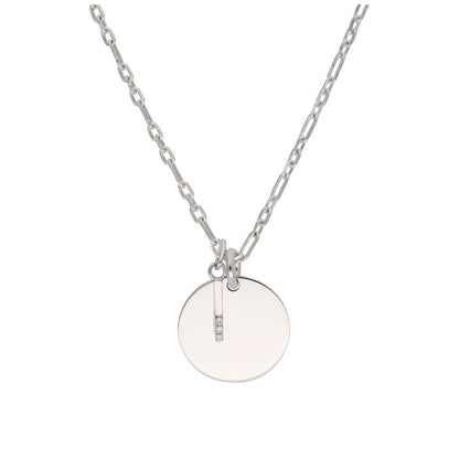 Sterling Silver & Triple 1.2pt Diamond Letter A - Z & Engravable Tag Necklace 16 - 24 Inches