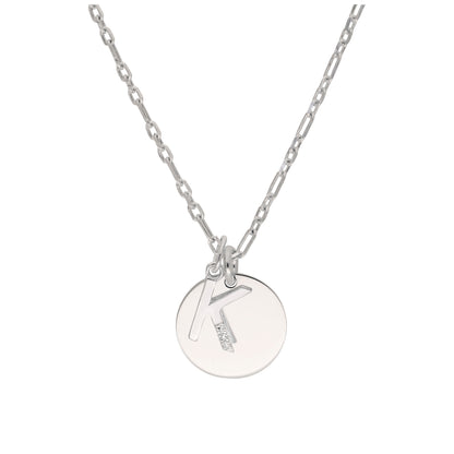 Sterling Silver & Triple 1.2pt Diamond Letter A - Z & Engravable Tag Necklace 16 - 24 Inches