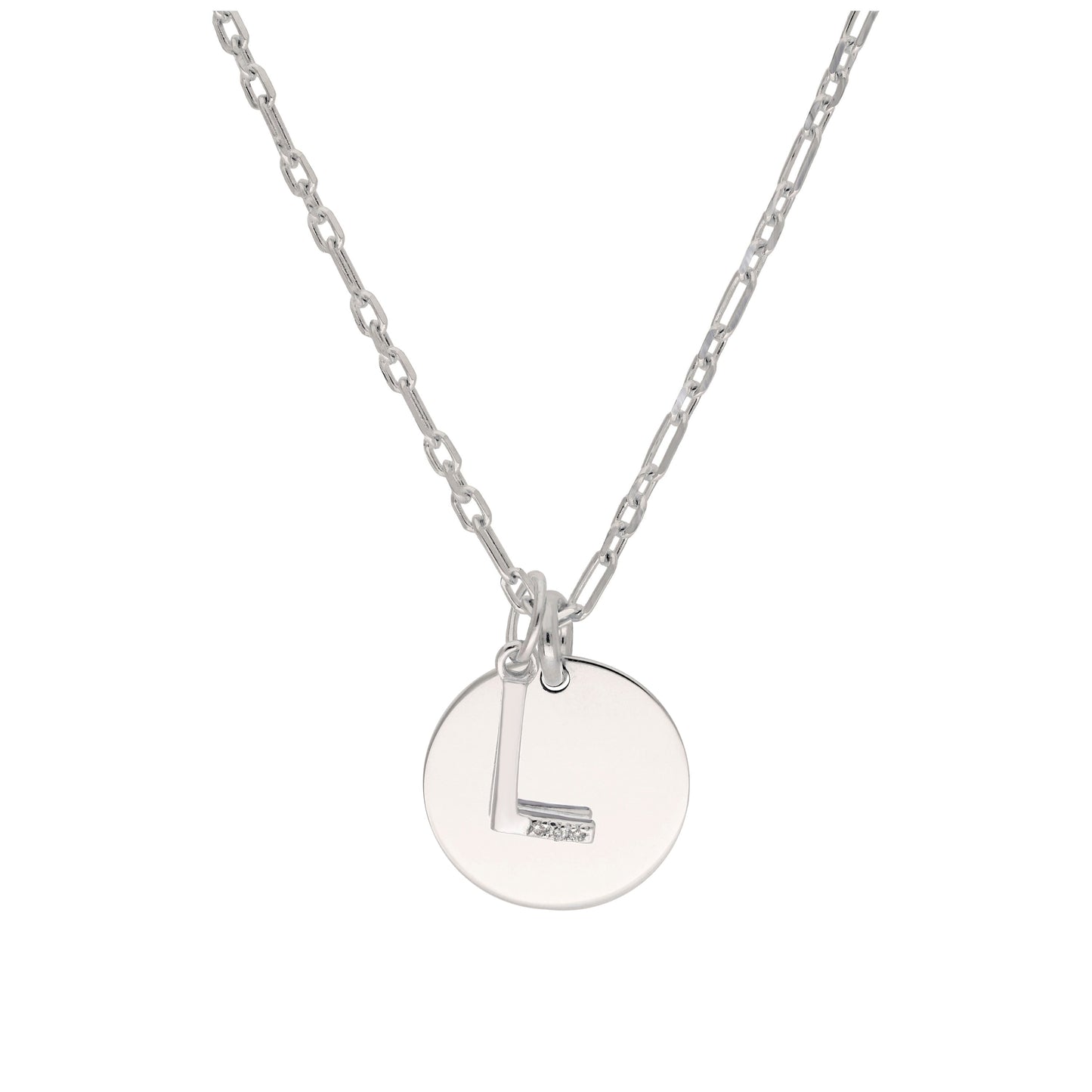 Sterling Silver & Triple 1.2pt Diamond Letter A - Z & Engravable Tag Necklace 16 - 24 Inches