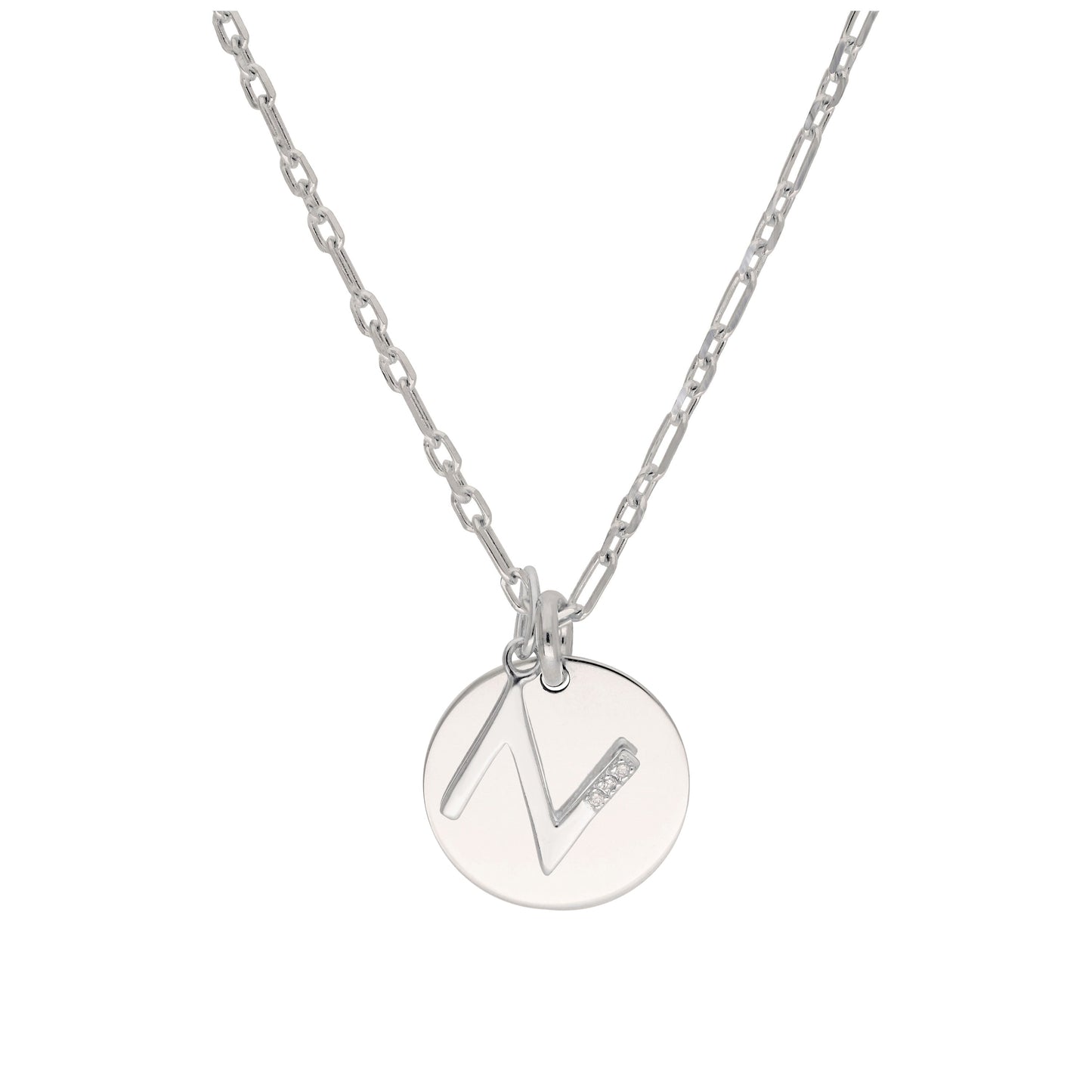 Sterling Silver & Triple 1.2pt Diamond Letter A - Z & Engravable Tag Necklace 16 - 24 Inches