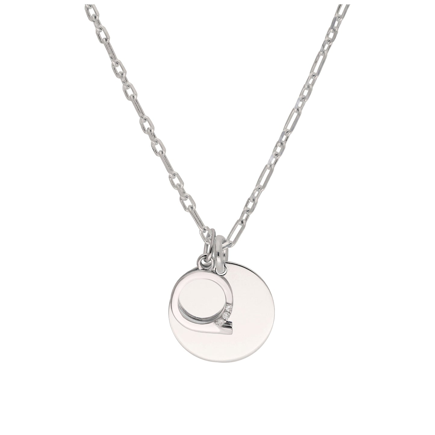 Sterling Silver & Triple 1.2pt Diamond Letter A - Z & Engravable Tag Necklace 16 - 24 Inches