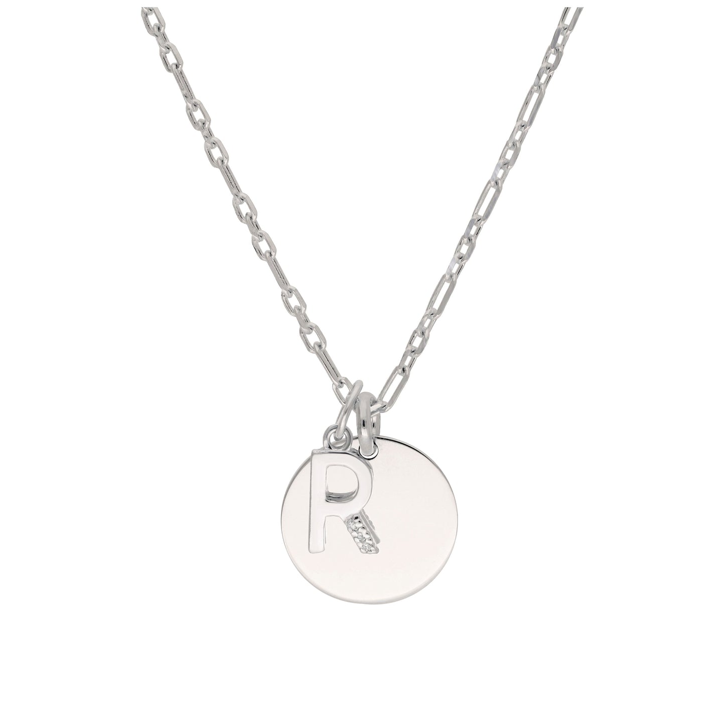 Sterling Silver & Triple 1.2pt Diamond Letter A - Z & Engravable Tag Necklace 16 - 24 Inches