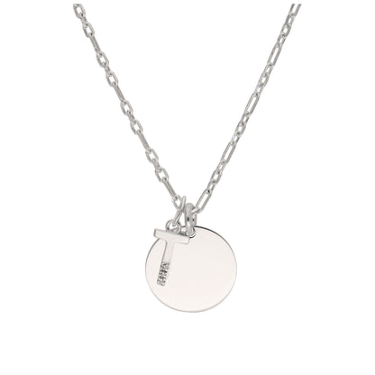 Sterling Silver & Triple 1.2pt Diamond Letter A - Z & Engravable Tag Necklace 16 - 24 Inches