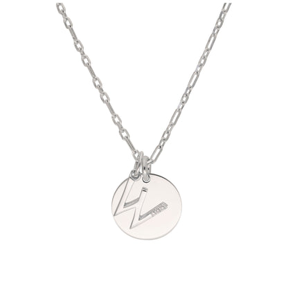 Sterling Silver & Triple 1.2pt Diamond Letter A - Z & Engravable Tag Necklace 16 - 24 Inches