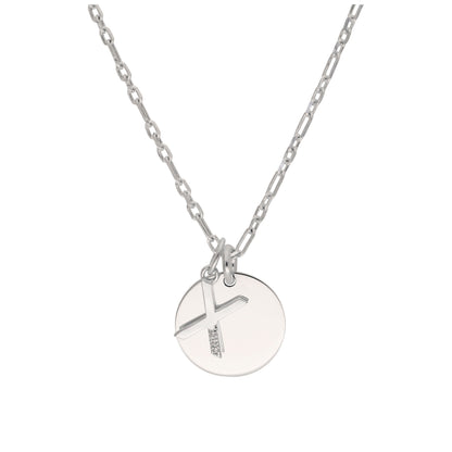 Sterling Silver & Triple 1.2pt Diamond Letter A - Z & Engravable Tag Necklace 16 - 24 Inches