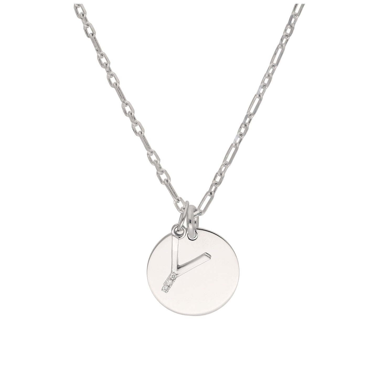 Sterling Silver & Triple 1.2pt Diamond Letter A - Z & Engravable Tag Necklace 16 - 24 Inches