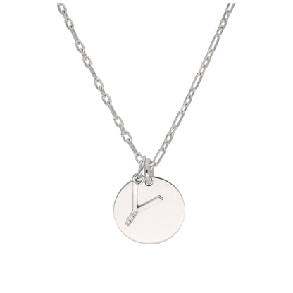 Sterling Silver & Triple 1.2pt Diamond Letter A - Z & Engravable Tag Necklace 16 - 24 Inches