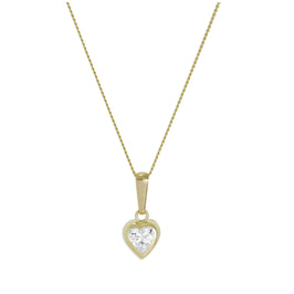 9ct Gold & Clear CZ Crystal 5mm Rubover Heart Pendant Necklace 16 - 20 Inches