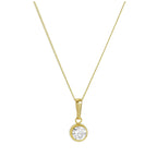 9ct Gold & Clear CZ Crystal 5mm Round Rubover Pendant Necklace 16 - 20 Inches