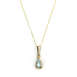 9ct Gold Aquamarine Crystal March Birthstone Pendant