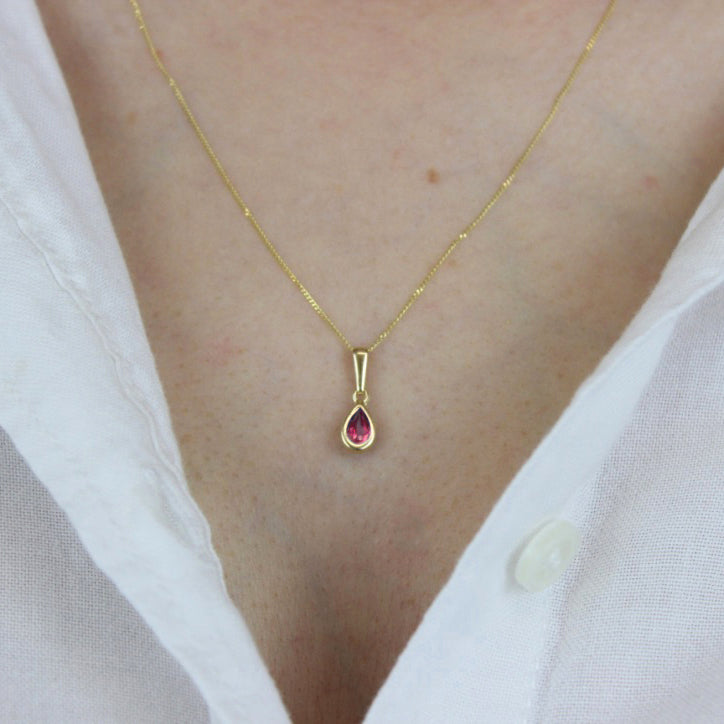 9ct Gold Ruby July Crystal Birthstone Pendant
