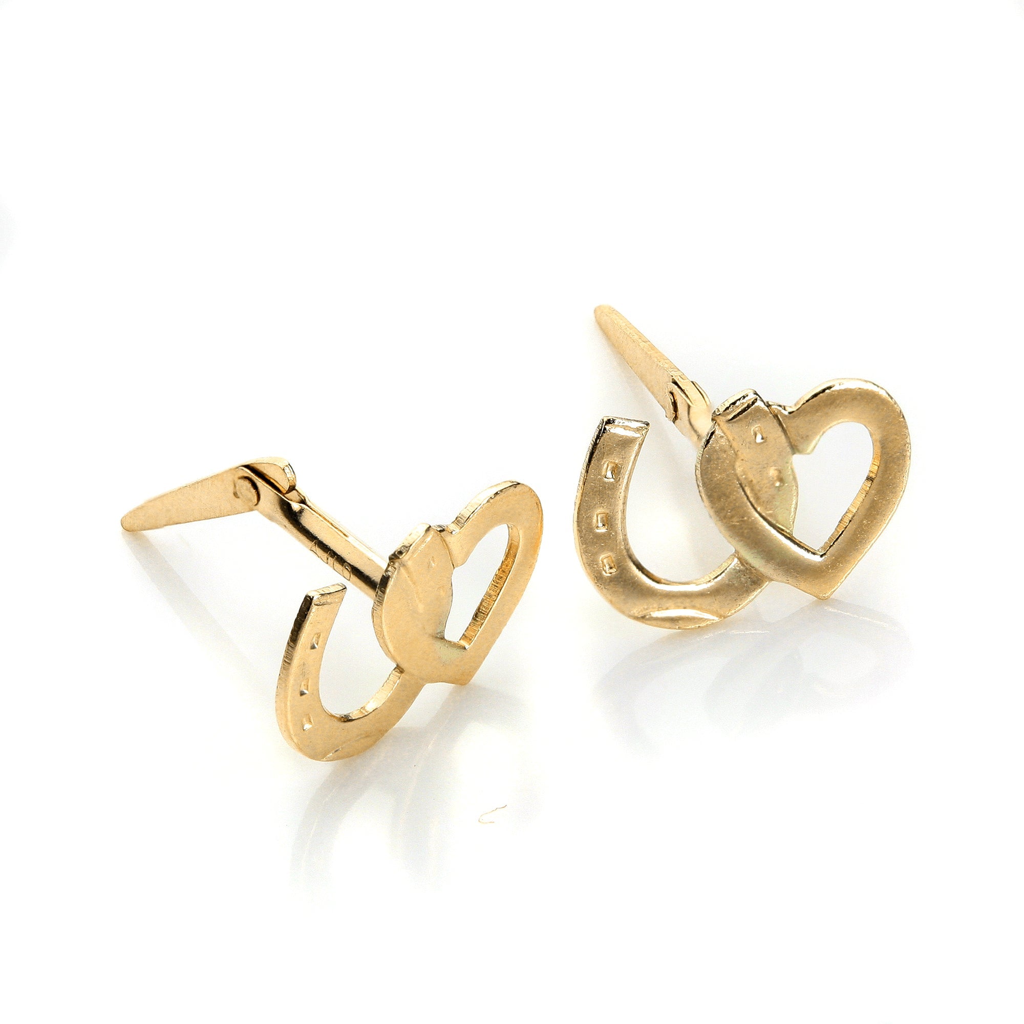 Andralok 9ct Yellow Gold Heart & Horseshoe Stud Earrings