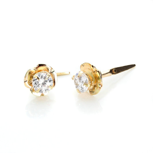 Andralok 9ct Yellow Gold Crystal 3.5mm Flower Stud Earrings - jewellerybox