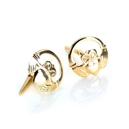 Andralok 9ct Yellow Gold Claddagh Stud Earrings