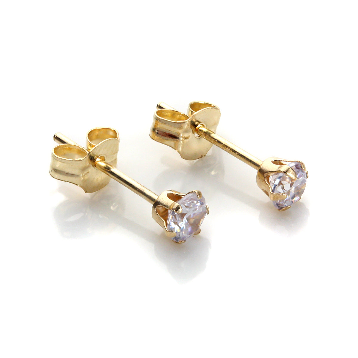 9ct Yellow Gold Crystal 3mm Round Stud Earrings