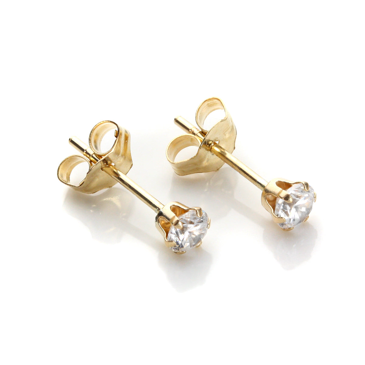 9ct Yellow Gold Crystal 3mm Round Stud Earrings