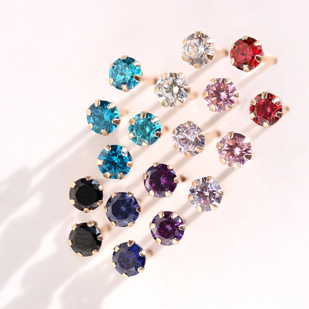 9ct Yellow Gold Crystal 3mm Round Stud Earrings
