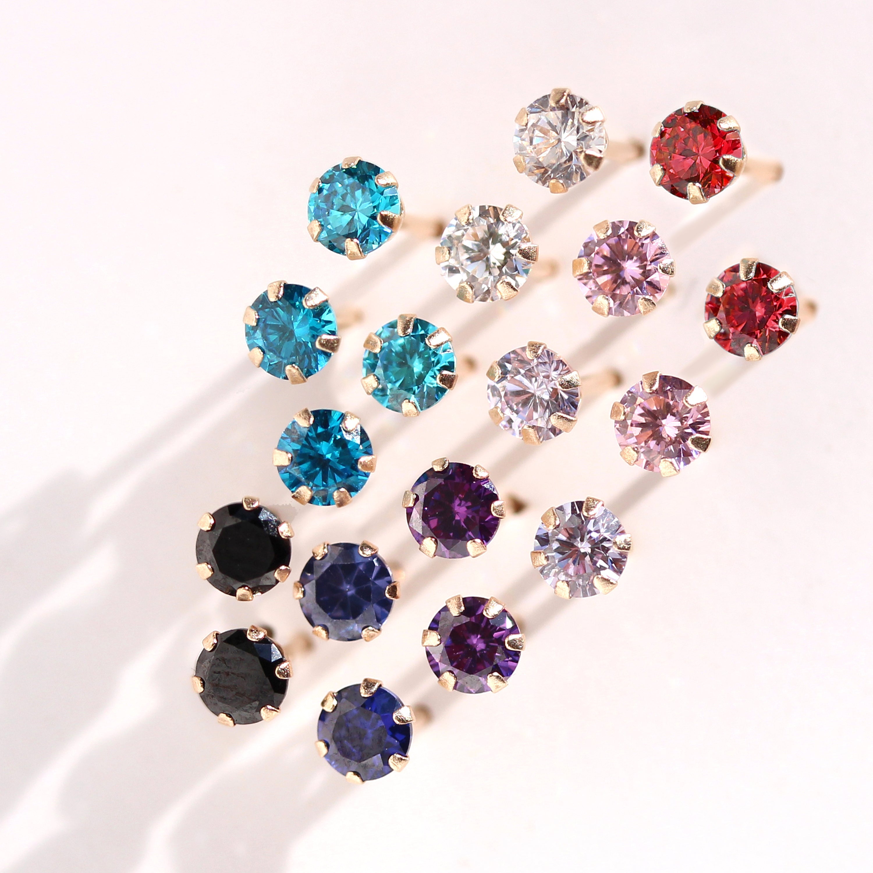 9ct Yellow Gold Crystal 3mm Round Stud Earrings