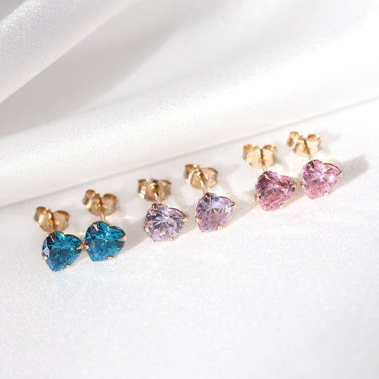 9ct Yellow Gold CZ 5mm Heart Stud Earrings