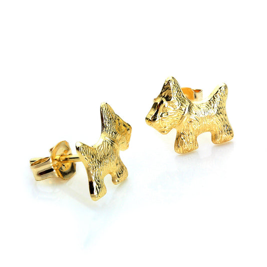 9ct Yellow Gold Scottie Dog Stud Earrings