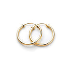 9ct Yellow Gold Plain Capped Tube 18mm - 32mm Hoop Earrings